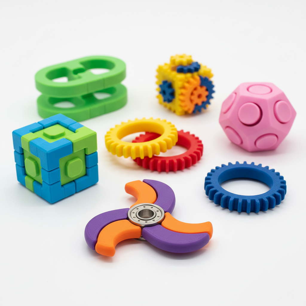 Multiple 3D Printed Fidgets